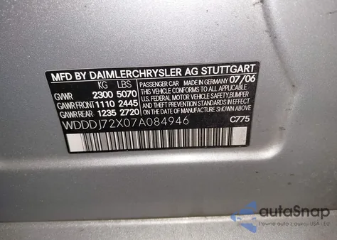 2007 Mercedes-Benz Cls 550 z USA, uszkodzony, nr VIN WDDDJ72X07A084946